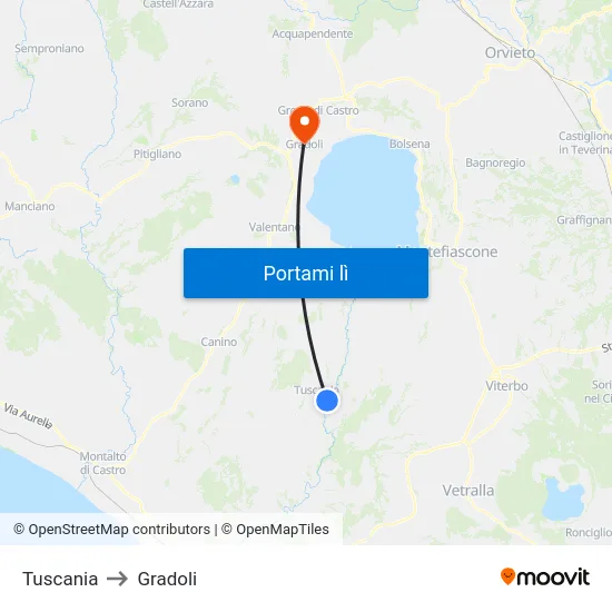 Tuscania to Gradoli map