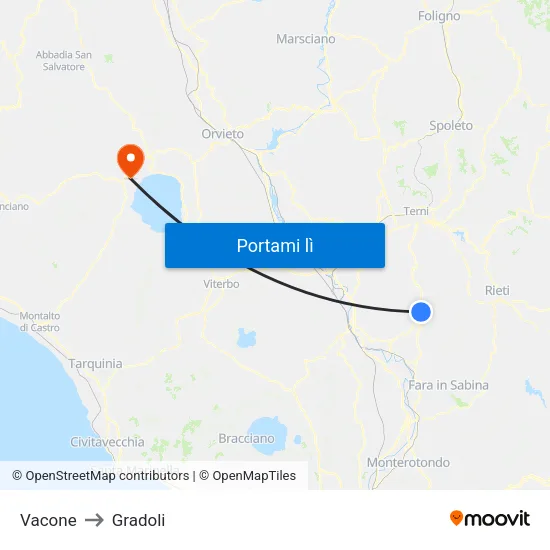 Vacone to Gradoli map