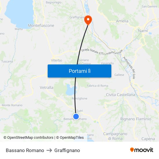 Bassano Romano to Graffignano map