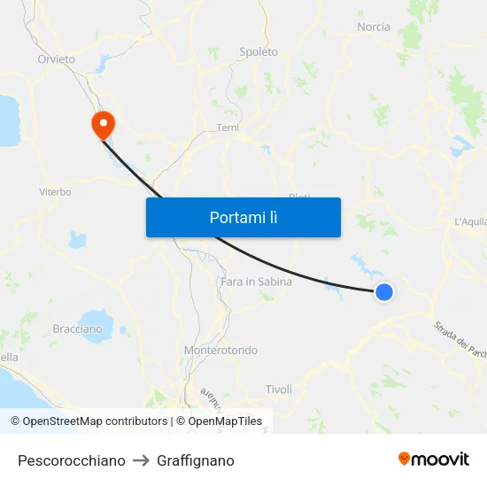 Pescorocchiano to Graffignano map