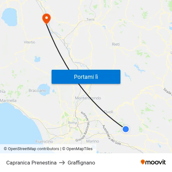 Capranica Prenestina to Graffignano map