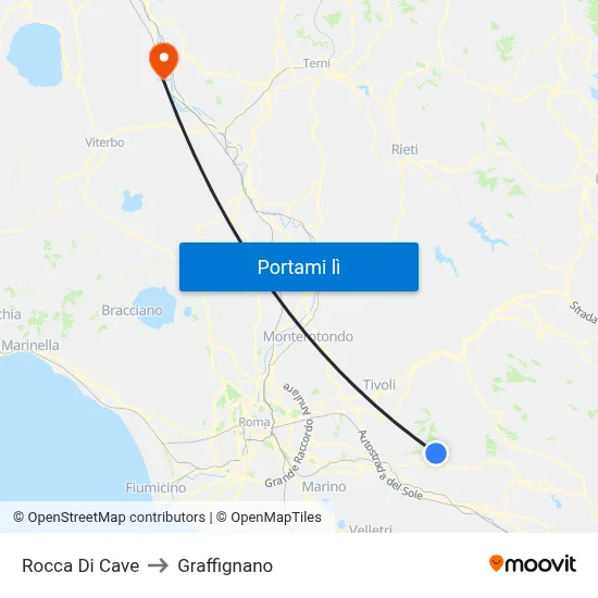 Rocca Di Cave to Graffignano map