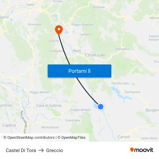 Castel Di Tora to Greccio map