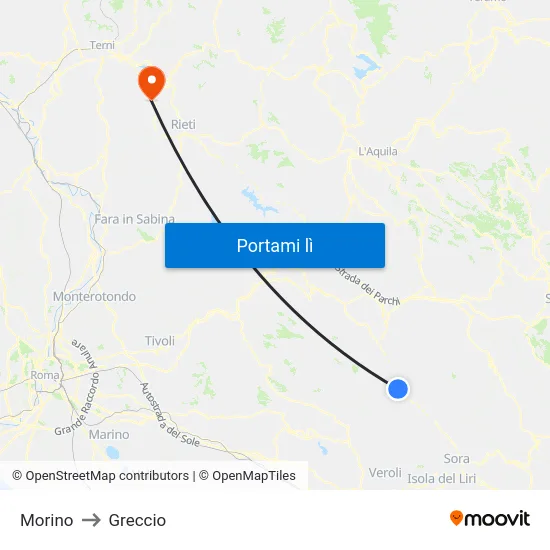 Morino to Greccio map