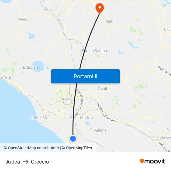 Ardea to Greccio map