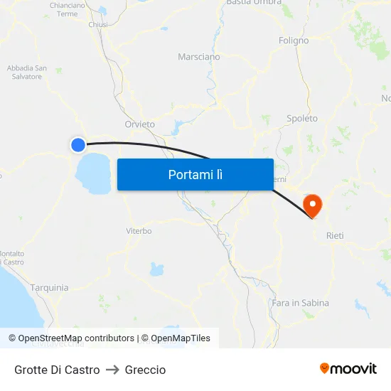 Grotte Di Castro to Greccio map