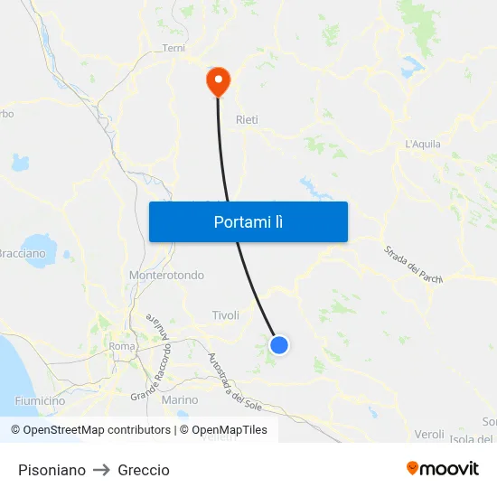 Pisoniano to Greccio map