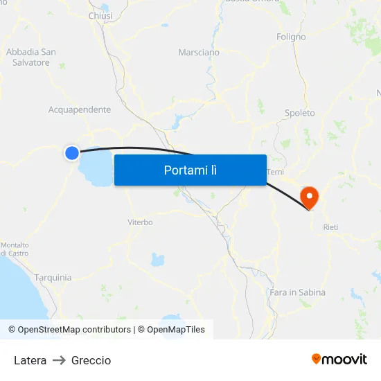 Latera to Greccio map