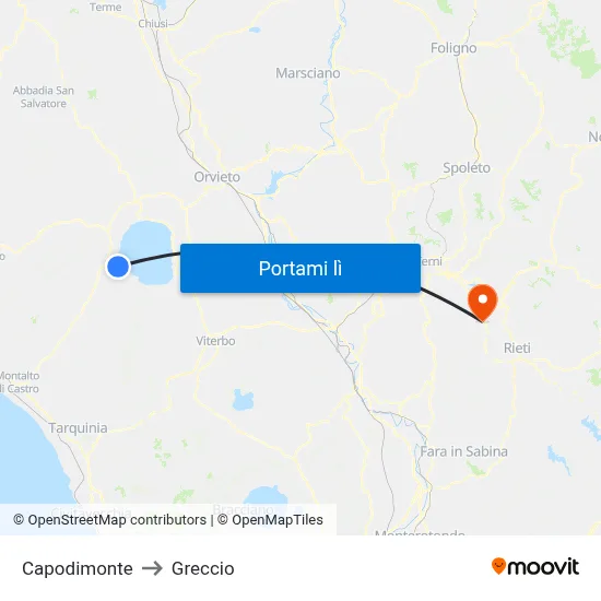 Capodimonte to Greccio map