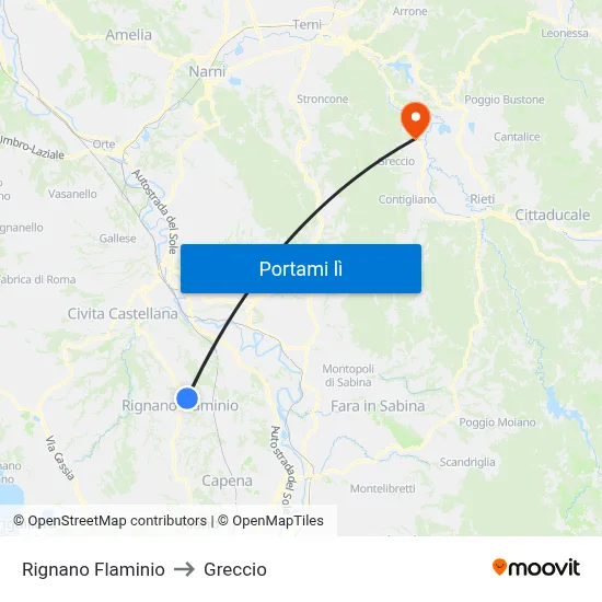 Rignano Flaminio to Greccio map