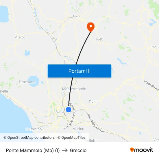 Ponte Mammolo (Mb) (I) to Greccio map