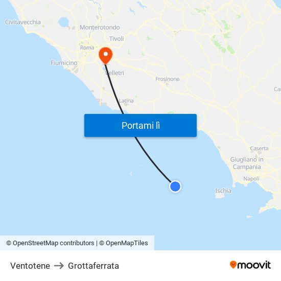 Ventotene to Grottaferrata map