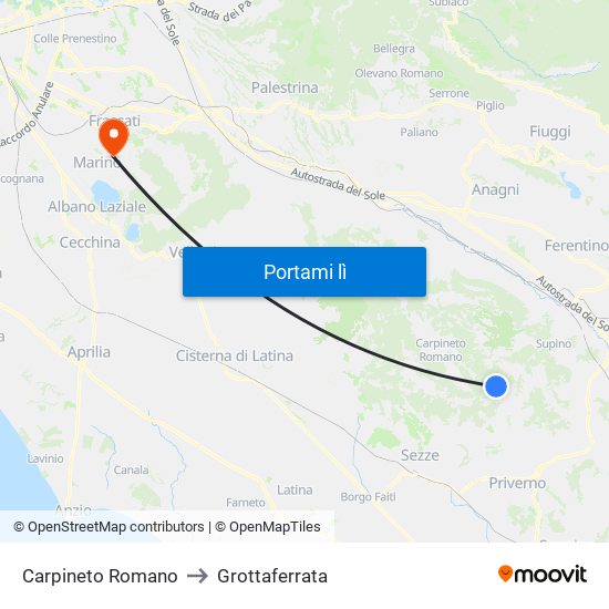 Carpineto Romano to Grottaferrata map
