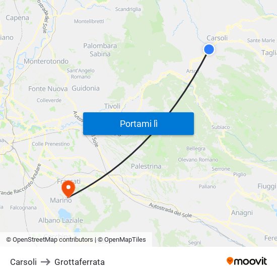 Carsoli to Grottaferrata map