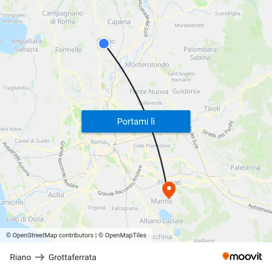 Riano to Grottaferrata map