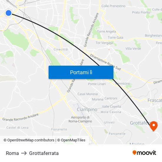 Roma to Grottaferrata map