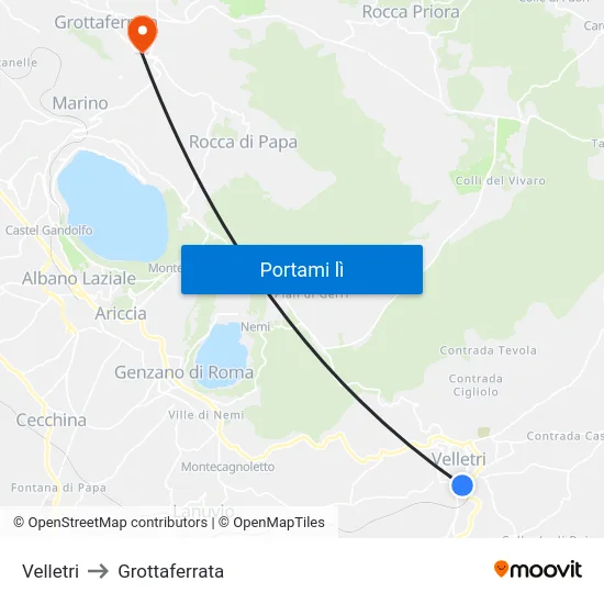 Velletri to Grottaferrata map