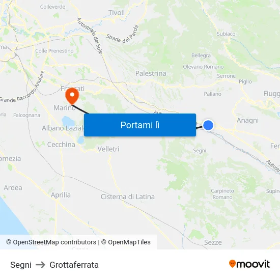 Segni to Grottaferrata map