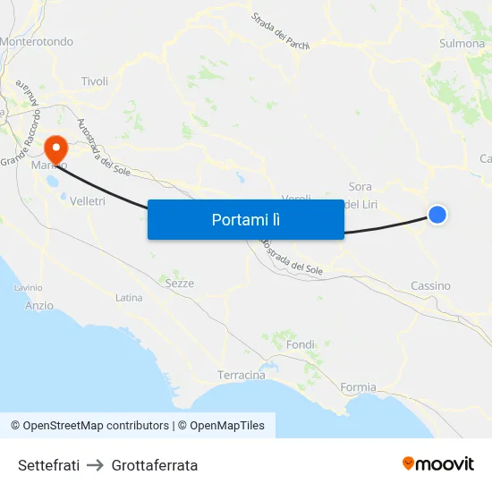 Settefrati to Grottaferrata map