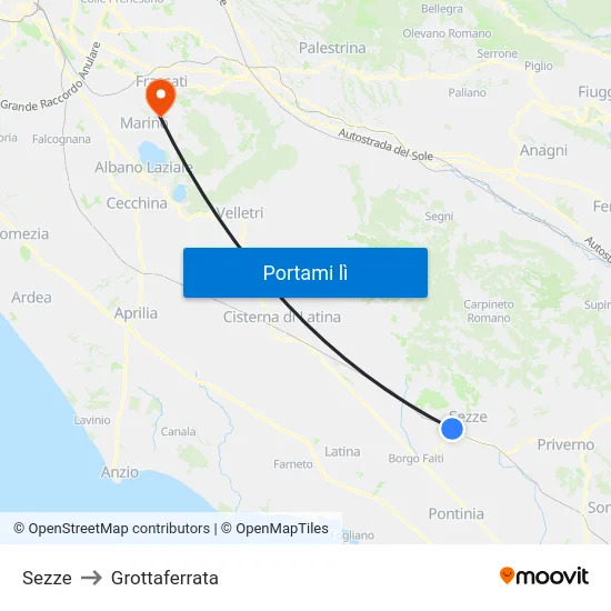 Sezze to Grottaferrata map