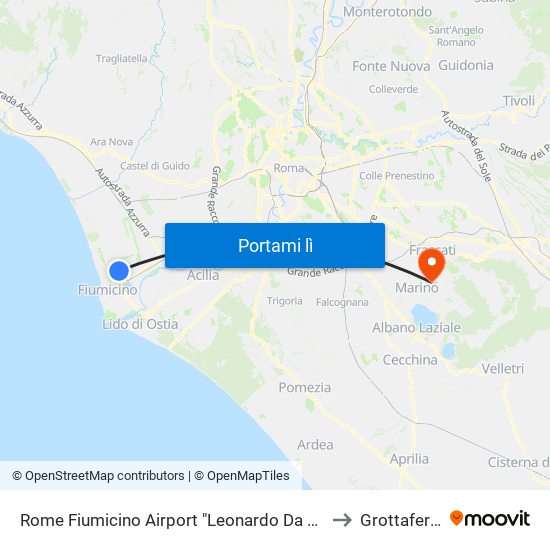 Rome Fiumicino Airport "Leonardo Da Vinci" (Fco) to Grottaferrata map