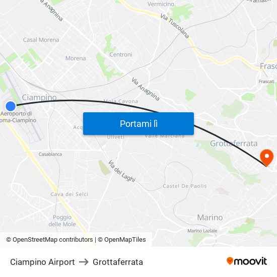 Ciampino Airport to Grottaferrata map