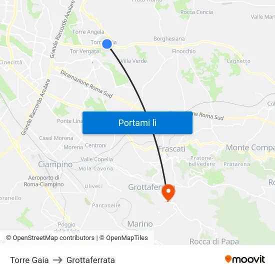 Torre Gaia to Grottaferrata map