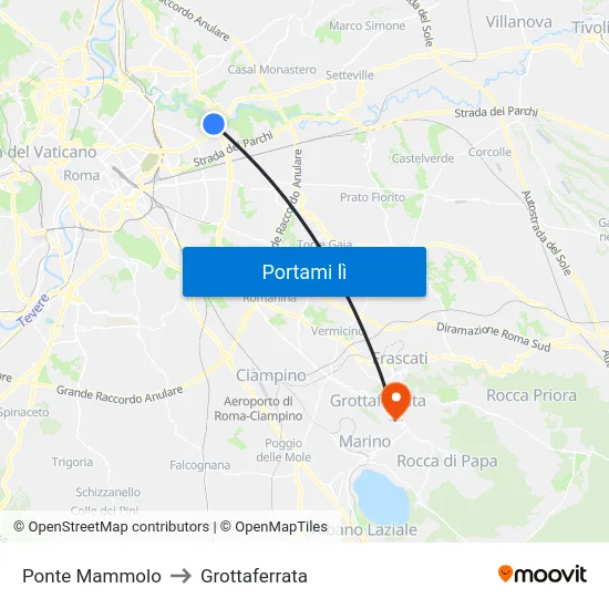 Ponte Mammolo to Grottaferrata map