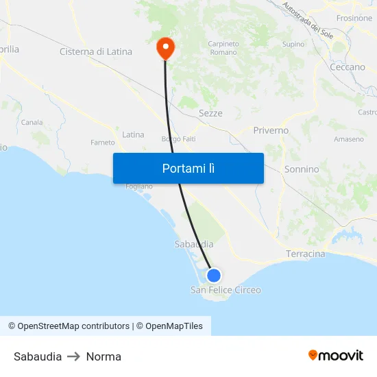 Sabaudia to Norma map