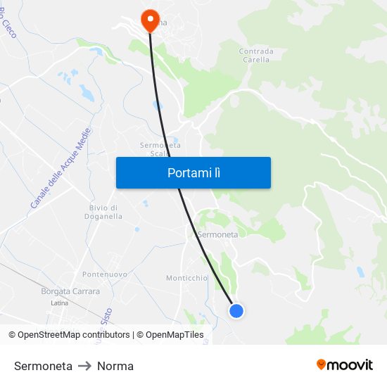 Sermoneta to Norma map