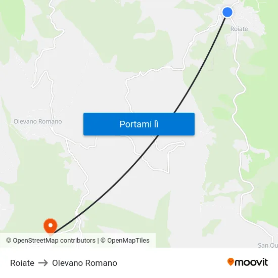Roiate to Olevano Romano map