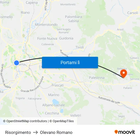 Risorgimento to Olevano Romano map