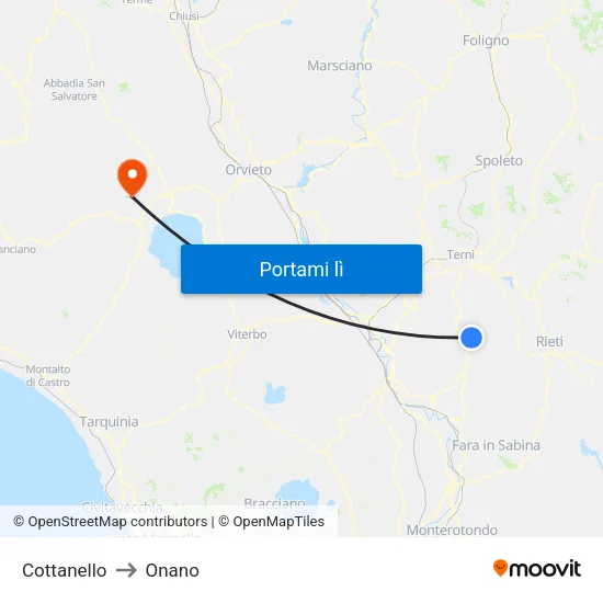 Cottanello to Onano map