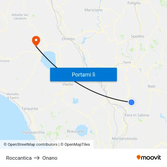 Roccantica to Onano map