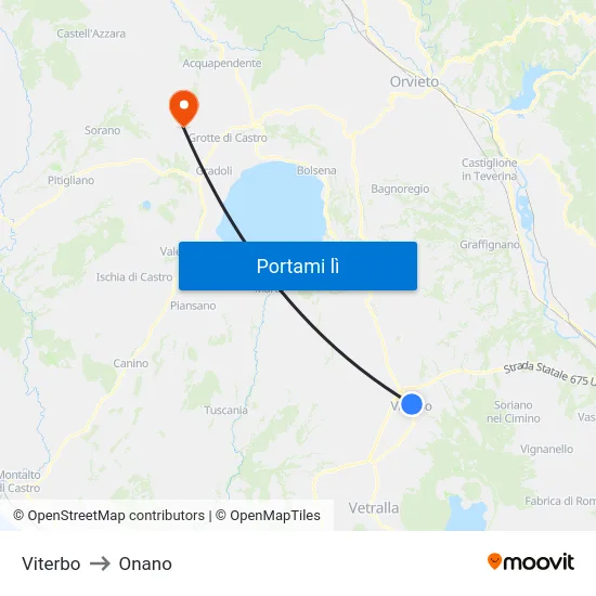Viterbo to Onano map