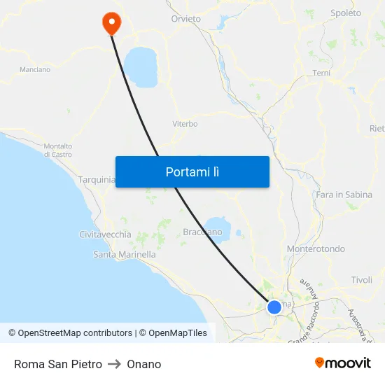 Roma San Pietro to Onano map