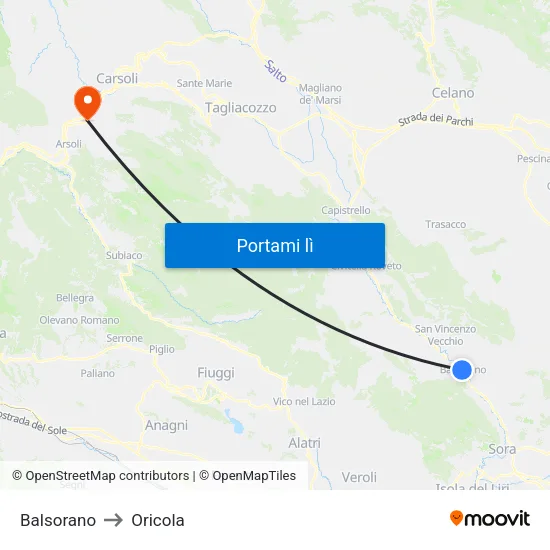 Balsorano to Oricola map