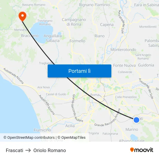 Frascati to Oriolo Romano map