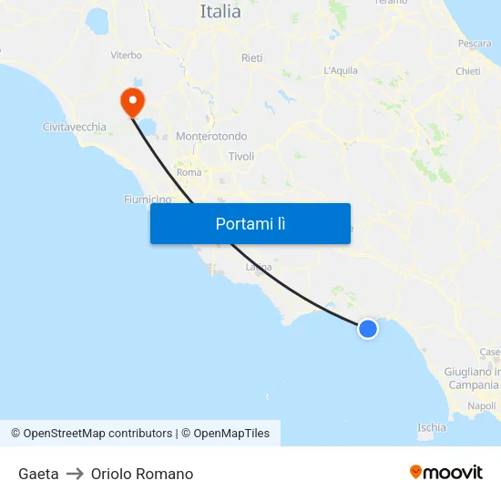 Gaeta to Oriolo Romano map