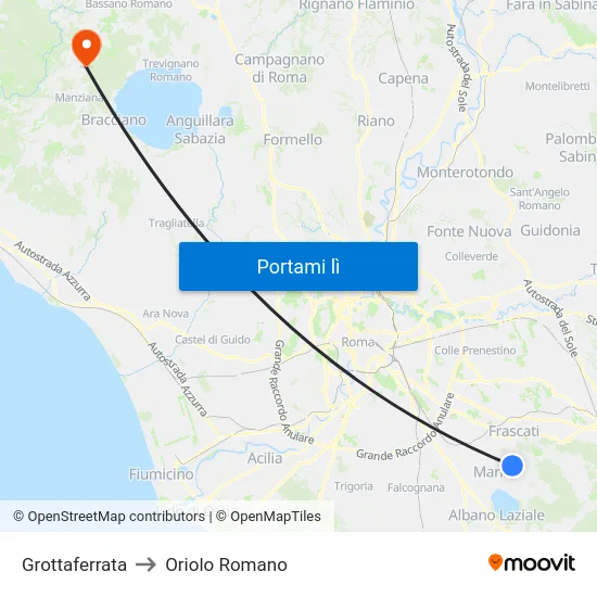 Grottaferrata to Oriolo Romano map