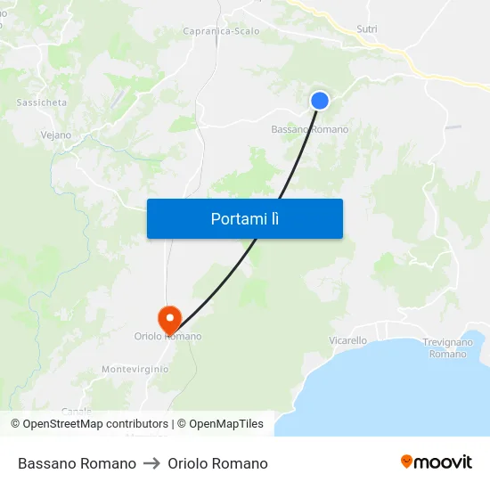 Bassano Romano to Oriolo Romano map