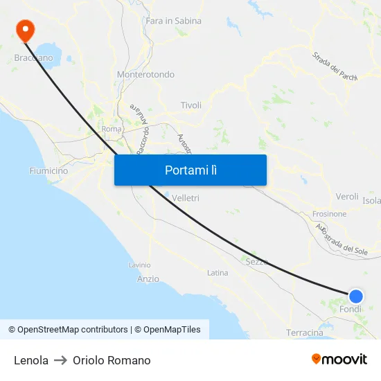 Lenola to Oriolo Romano map