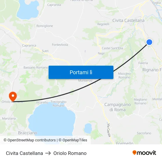 Civita Castellana to Oriolo Romano map