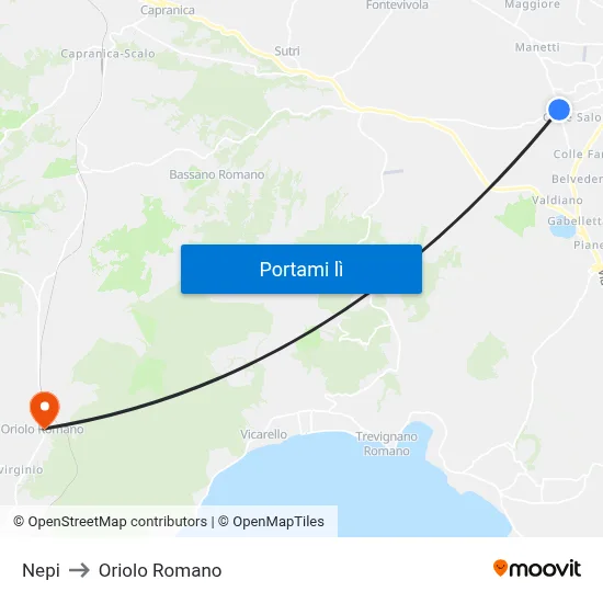 Nepi to Oriolo Romano map