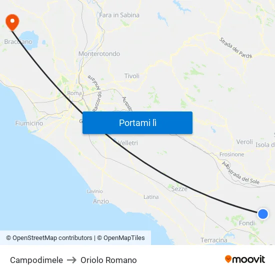 Campodimele to Oriolo Romano map