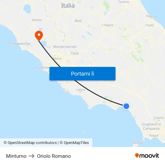 Minturno to Oriolo Romano map