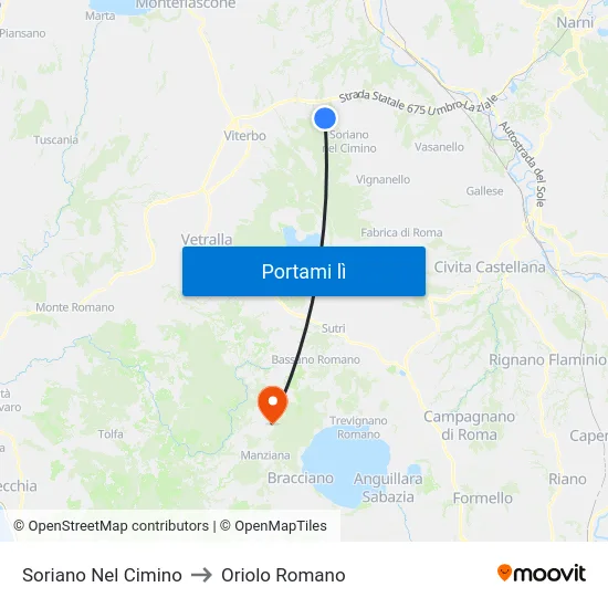Soriano Nel Cimino to Oriolo Romano map