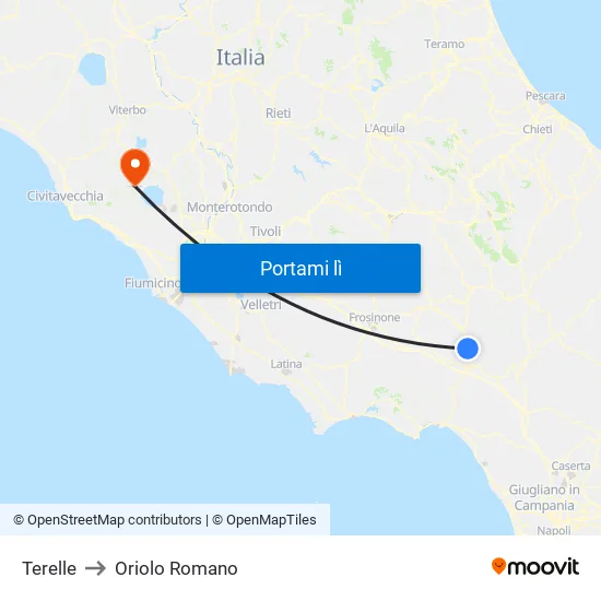 Terelle to Oriolo Romano map