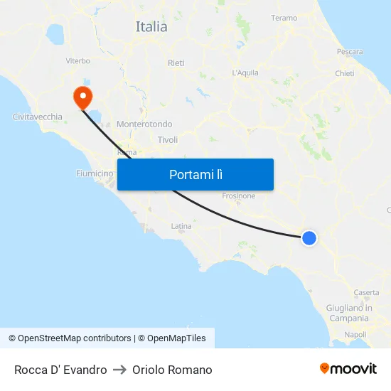 Rocca D' Evandro to Oriolo Romano map