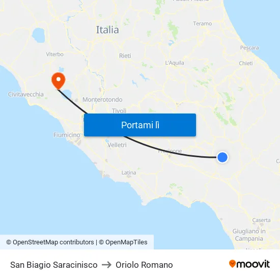 San Biagio Saracinisco to Oriolo Romano map